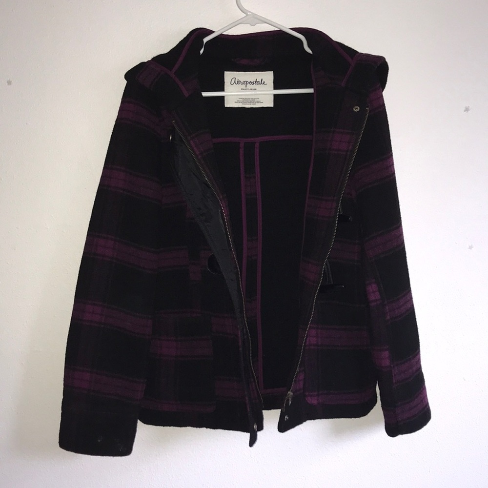 Aeropostale Plaid Coat / Black & purple / SIze M